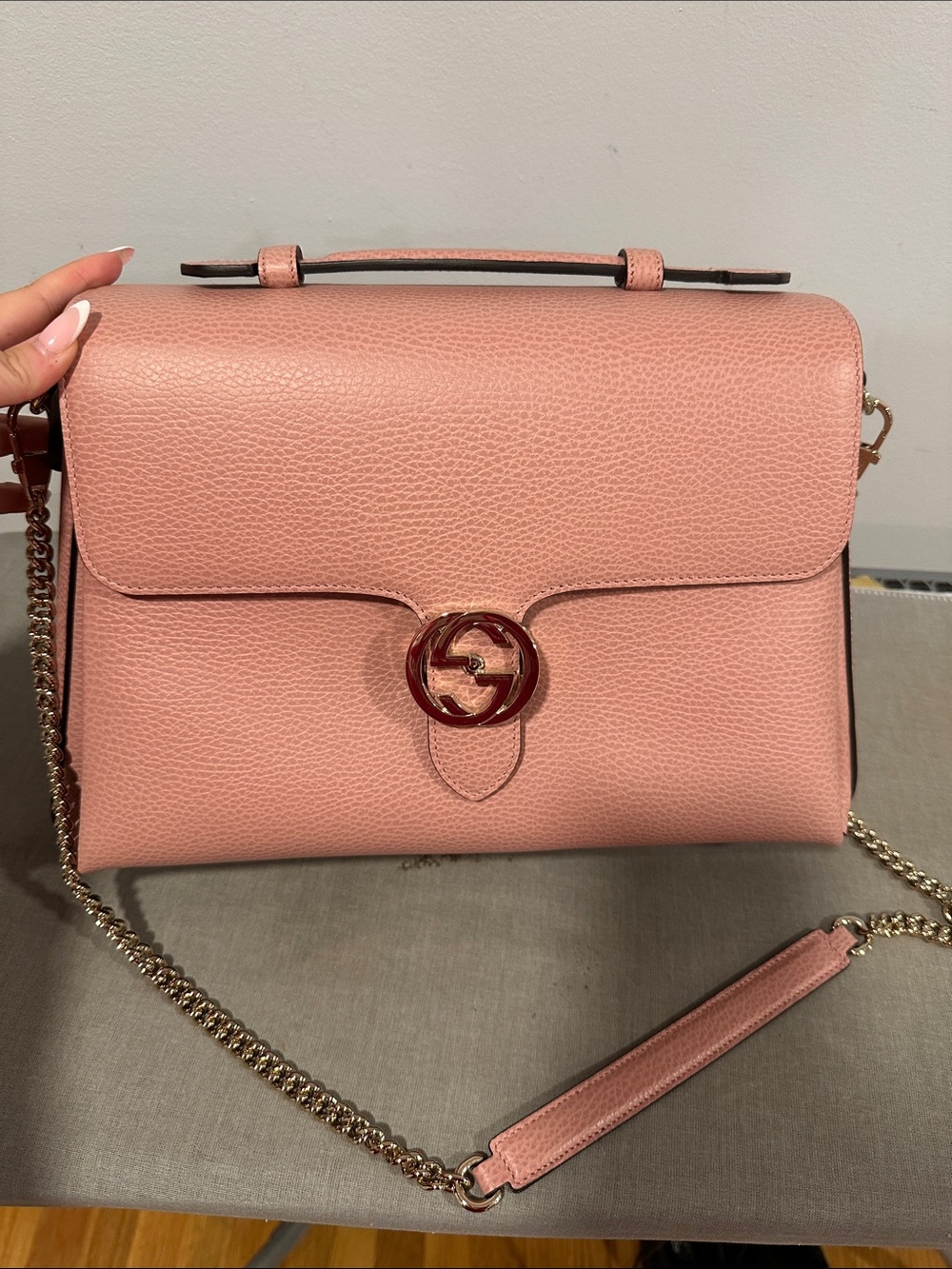 Gucci Interlocking G pink leather shoulder/crossbody bag
